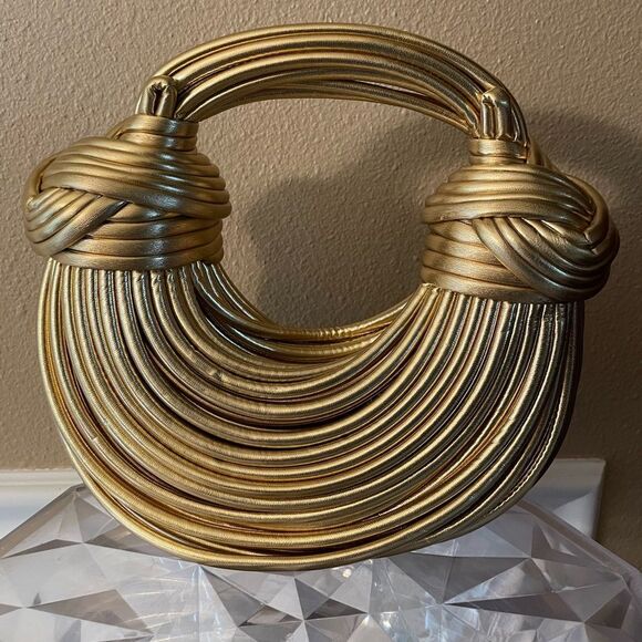 Gold Knotted Circular Womens Handbag Gorgeous Gold - Picture 2 of 13